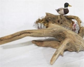 87 - Wood painted duck on driftwood & bowl McDowell's 13 x 10
