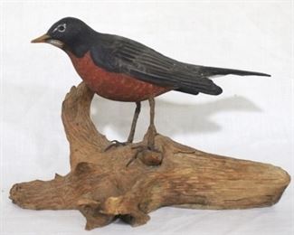 88 - Red Breasted Robin painted wood bird on driftwood McDowell's 1978 10 x 8