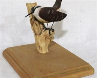 114 - Carved & painted wood bird on stand McDowell's 7 x 8

