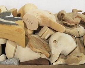 215 - Tray assorted carved wood duck supplies
