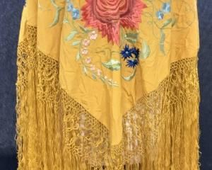 Saffron Embroidered Silk Flamenco Shawl, Spain

