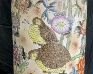 Vntg Hand Painted Asian Porcelain Umbrella Holder
