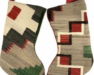Pair Woven Wool & Velvet Holiday Stockings
