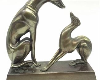 Cast Bronze Greyhound Dogs Sculpture

