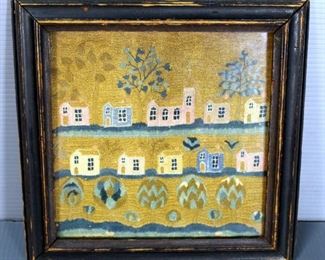 Embroidered Image Of Town Purportedly Embroidered By Mary Brewster Who Came On The Mayflower With Her Husband And Children