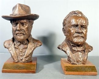 Brass Busts Of Ulysses S Grant And Robert E Lee, Approx 7" High