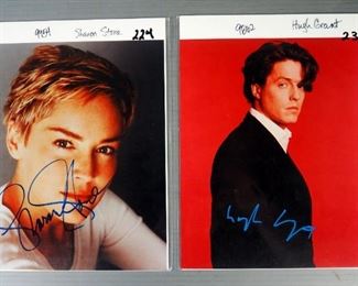 Autographed Celebrity Photos, Qty 8, Includes Sharon Stone, Hugh Grant, Ice Cube, Florence Henderson, Chris McDonald, Bernie Mac, And More