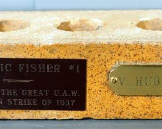 Brick From General Motors Fisher Body Plant #1, Site Of UAW 1937 Sit-Down Strike, Considered 1st Major Auto Industry Strike, And TWU Strike Items