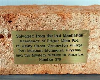 Brick From Last Residence Of Edgar Allen Poe In Greenwich Village With Letter Of Provenance, And Metal Bust Of Edgar Allen Poe
