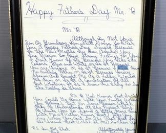 Father's Day Letter Written To Crime Boss Joe Bonanno While He Was In Prison, From Another Prisoner Who Admired Bonanno, Framed Under Glass