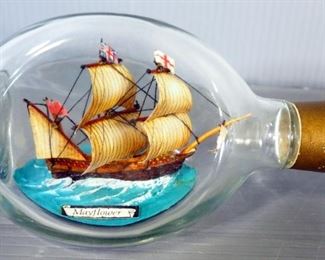 Mayflower Ship In A Bottle, Framed Knot Display With Relief Mayflower, Print Of Departure Of The Mayflower By Alfred Bayes, Framed, And Magazine