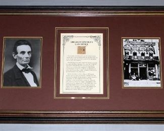 Abraham Lincoln Law Office Piece In Framed Display With Image Of Law Office And Lincoln