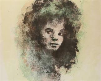 4	Leonor Fini Lithograph Portrait of a Woman	Leonor Fini (Argentina / France, 1908-1996). Lithograph, portrait of a woman. Pencil signed lower right and numbered 19/20 in pencil lower left. 21 3/4" x 18" (with frame 28 3/4" x 24 3/4"). Vertical crease from upper left corner.
