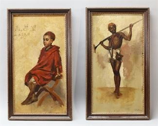 7	Pair of Orientalist Oils on Board	Pair of oils on board, portrait of a boy and portrait of a man. Both signed illegibly lower right (J.F. Mathenne?). Each 15 3/4" x 8" (with frames 17 3/4" x 10").
