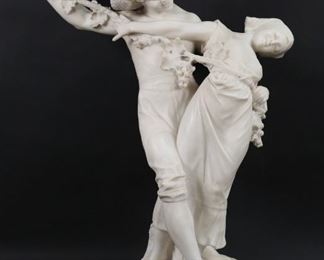 20	Emilio Fiaschi Alabaster Sculpture	P. Emilio Fiaschi (Italy 1858-1941) Alabaster statue of two youths dancing. Small white plinth signed "P.E. Friaschi". 24" x 20" x 10"
