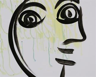 87	Peter Keil Acrylic on Paper Portrait	Peter Robert Keil (Germany, 1942-). Acrylic on paper, abstract portrait. Signed lower left. With COA on verso. Unframed. Sheet 28" x 22". Some waviness to paper.
