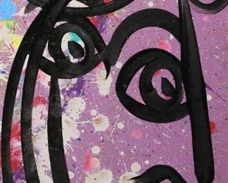 89	Peter Keil Mixed Media on Masonite Portrait	Peter Robert Keil (Germany, 1942-). Mixed media, acrylic and spray paint on masonite. Signed lower right. With COA on verso. 21 3/8" x 11". Minor chip lower left and some bending at corners.
