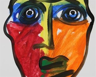 93	Peter Keil Acrylic on Paper Portrait	Peter Robert Keil (Germany, 1942-). Acylic on paper, abstract portrait. Signed lower right. With COA on verso. Unframed. Sheet 28" x 22". Some waviness to paper.
