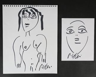95	2 Peter Keil Drawings on Paper	Peter Robert Keil (Germany, 1942-). 2 marker drawings on paper. Both signed. Portrait of a woman, sheet 17 1/2" x 14"; face, sheet 8 1/2" x 11". Both unframed.
