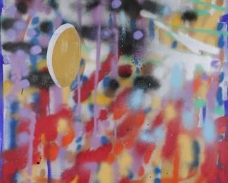 98	Keltie Ferris Spray Paint & Acrylic on Canvas	Keltie Ferris (American, 1977-). Spray paint and acrylic on canvas abstract, The Unknown Soldier. Titled, signed and dated 2007 on verso. 40" x 35". Provenance: Coalition for the Homeless charity auction, New York; private collection, New Jersey.
