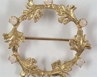 14k Yellow Gold & Opals Brooch