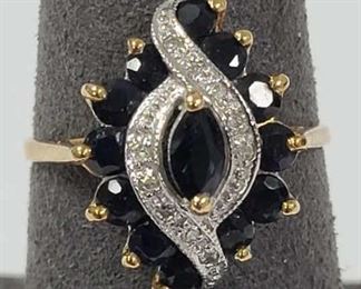 14k Gold Ring with Topaz & Small Diamonds