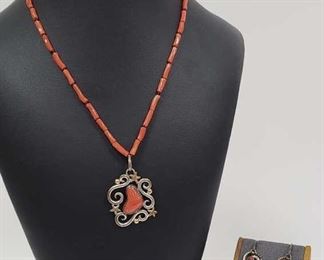 Handmade 14k & Sterling Red Coral Set