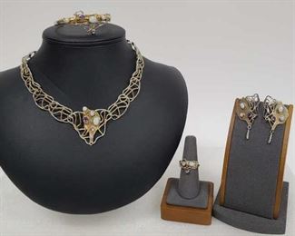 Modernist Sterling Silver Opal & Amethyst Set