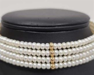 4-Strand Pearl Choker with 14k Gold Accents