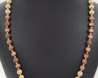 10k Gold & Brown Glass Bead Necklace