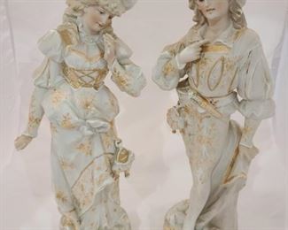 Two 17" Porcelain & Bisque Gold Gilded Statues