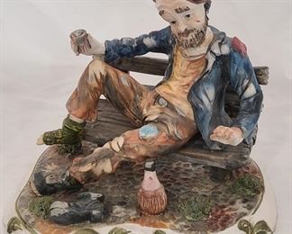 Antique RARE Capodimonte Tramp on a Bench