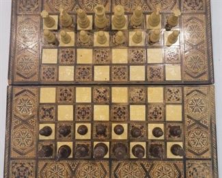 Complete Vintage Syrian Moorish Inlaid Chess Set
