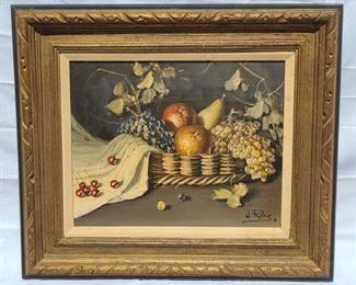 Vintage Fruit Basket Still Life Oil on Canvas