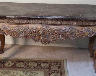 Ethan Allen Carved Marble Top Console Table