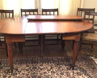 Antique Oak Table 6  Caned Chairs