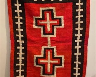 Navajo Black, Red, White Two Cross Pattern Rug