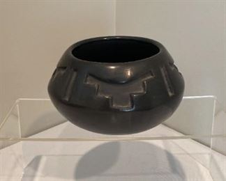 Santa Clara Carved Pot, Signed