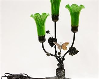 Green Glass Trumpet Flowers Table Lamp
