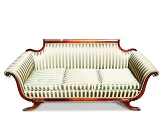 Vintage Ross Furniture Co. Green and Tan Striped Couch