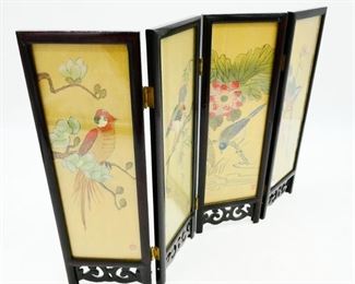 Double-Sided Painted Silk Table Top Folding Screen
