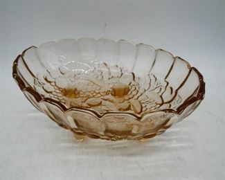 Vintage Indiana Glass Harvest Grape Footed Oval Bowl
