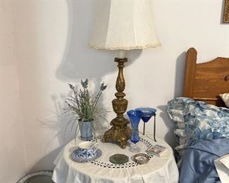 Brass lamp and bedside table