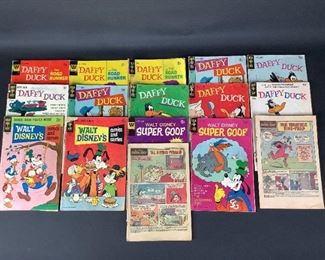 Vintage Daffy Duck comics, and Walt Disney's comics and stories, and Super Goof