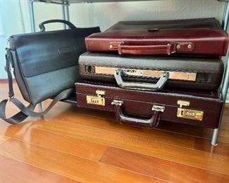 (2) Suitcases | (1) Vintage Burgundy Leather Briefcase | (1) Laptop Bag 
