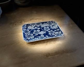 (1) Cobalt Blue and White Rectangular Porcelain Tray