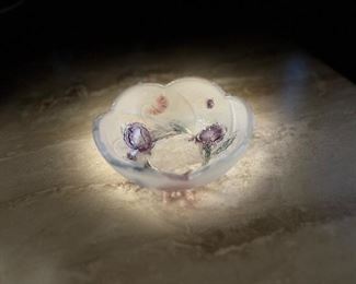 (3) Soga Frosted Glass Candy Dish w/ Floral Patterns - Japan