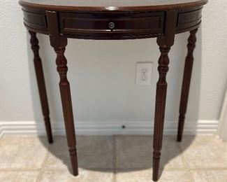 (1) Vintage Table French Semi-Circle Side Table Stand w/ Single Drawer - Brown 