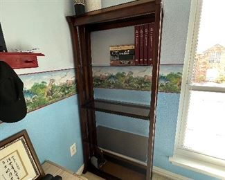 (2) Dark Cherry Bookcase w/ Glass Shelves | Sold as a set