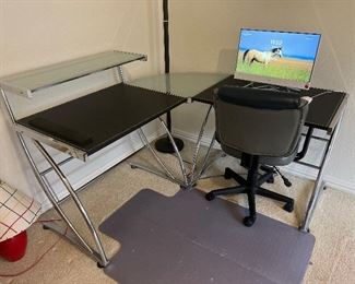 (1) Modern Glass L-Shaped Computer Desk | (1) Gray Leather Executive Chair | Can be sold as a set OR individually 